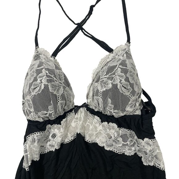 Victoria’s Secret Women’s Size M Black White Lace Cupped Slip Dress Cross Back - Picture 2 of 6